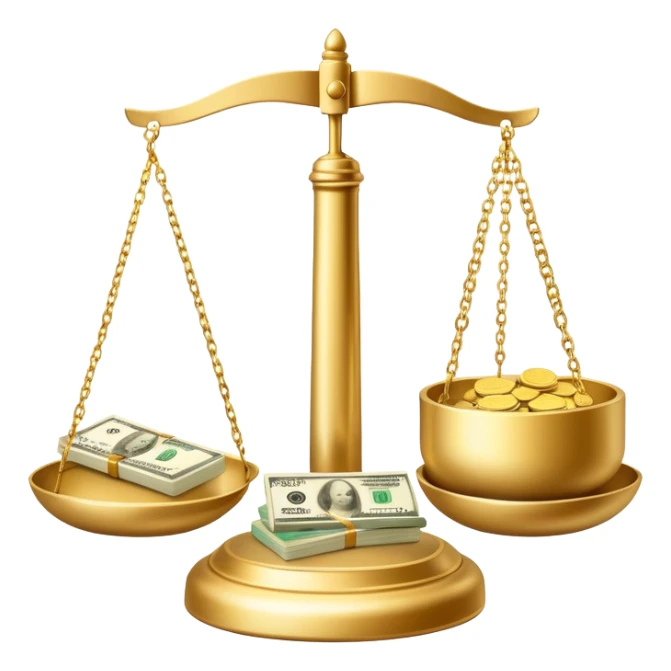 gold scale with dollars on one side and beauty products on the other sticker