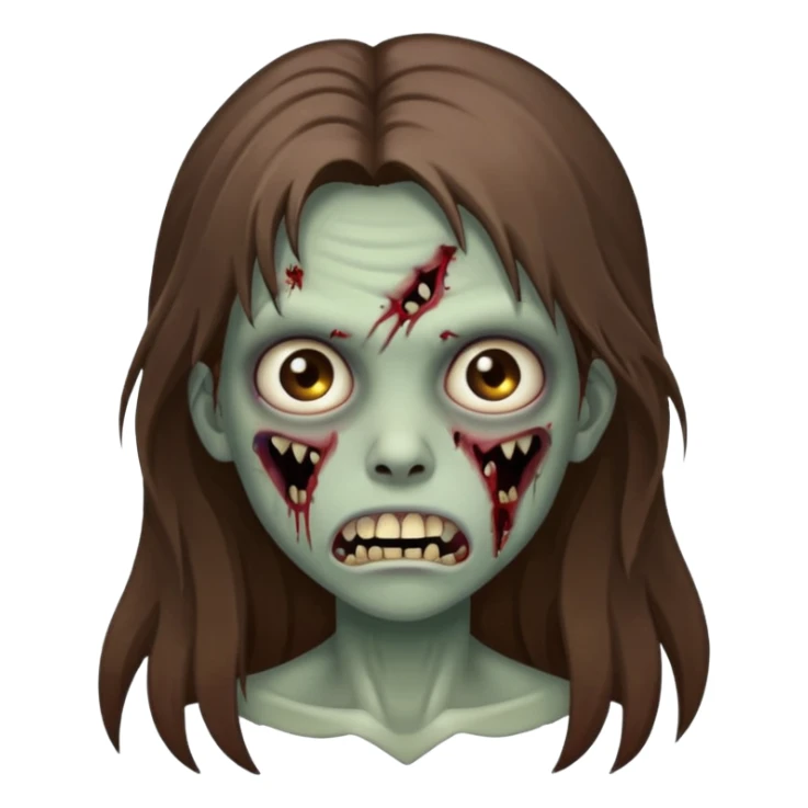 Girl zombie with brown long hair with teeth and serious face  sticker