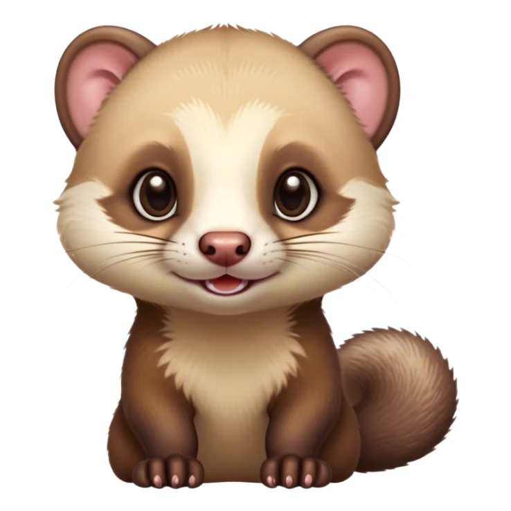 Cinematic Cute sable ferret Portrait Emoji, Head tilted playfully, with an elongated, flexible body and a characteristically curious expression, featuring a short, pointed snout, bright, sparkling eyes, and soft fur in warm brown and cream tones, Simplified yet irresistibly adorable features, highly detailed, glowing with a warm, friendly glow, high shine, affectionate and lively, stylized with a touch of whimsical mischief, soft glowing outline, capturing the essence of a fun-loving and mischievous sable ferret that feels like it could scamper straight into your heart! sticker