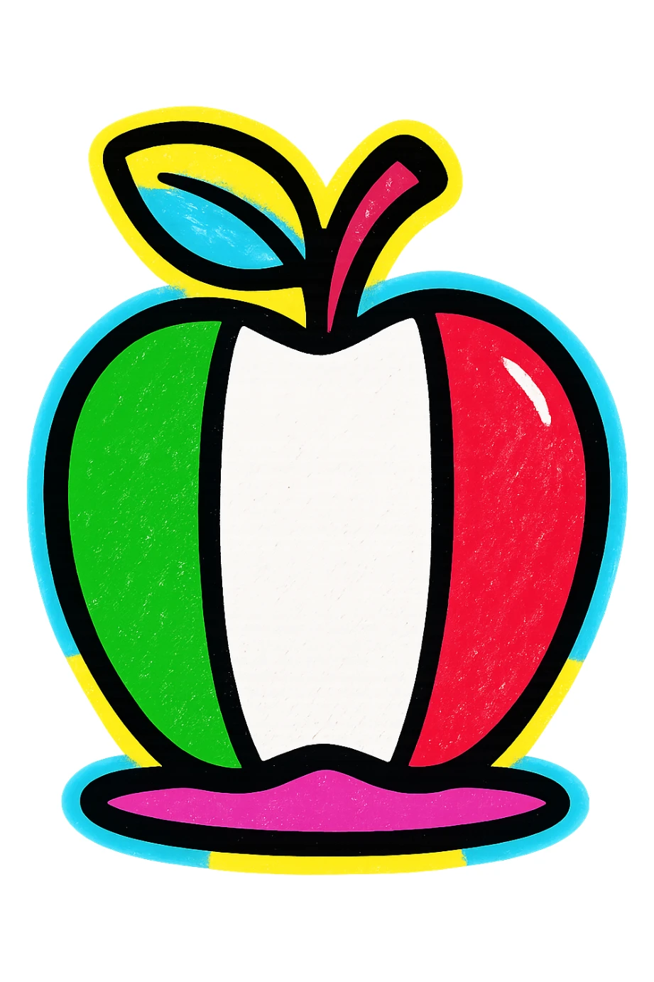 an apple decorated in Mexican style, featuring the flag's colors, no text sticker