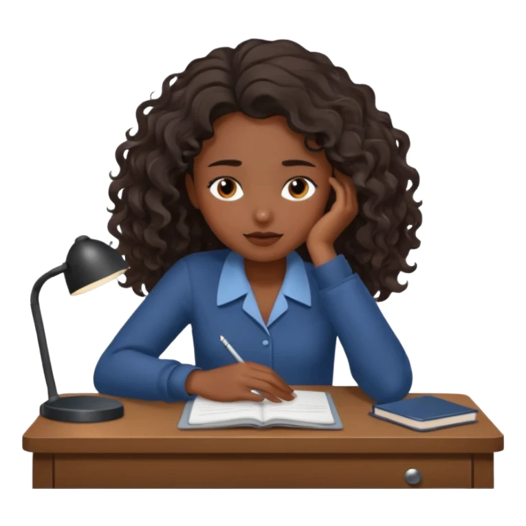 Pretty black model, brown eyes, soft wavy hair, falling asleep at desk sticker