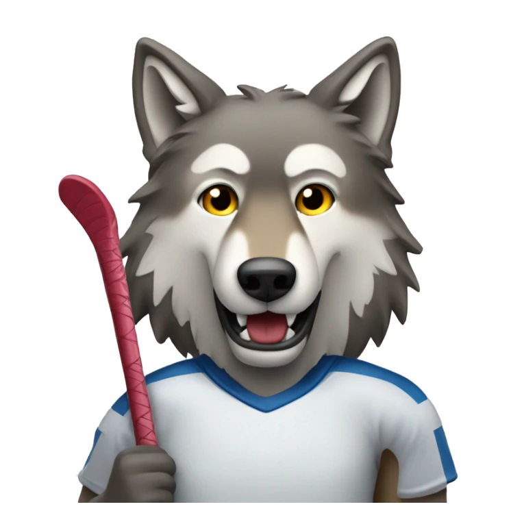 A wolf with hockey sticks behind him sticker