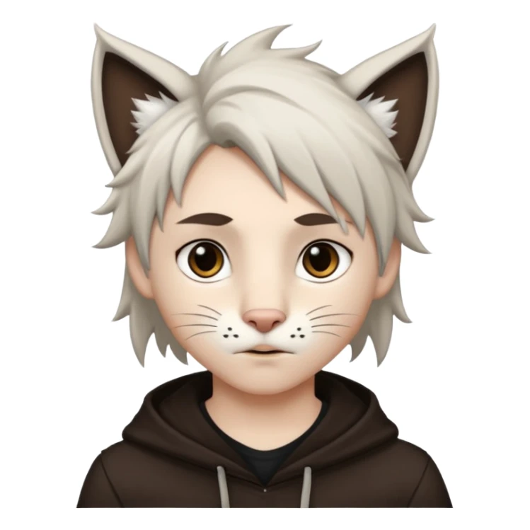 White boy with dark brown emo-style hair and white lynx ears sticker