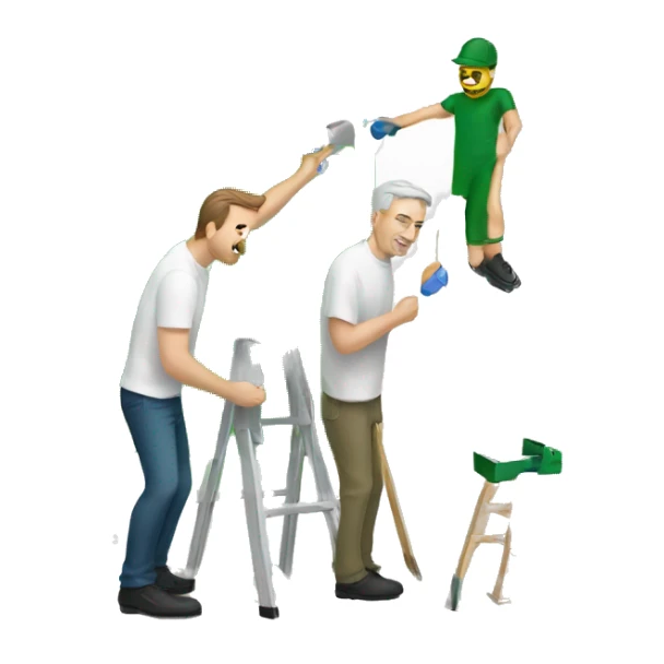 A white man and his white father painting a wall green with a roller sticker