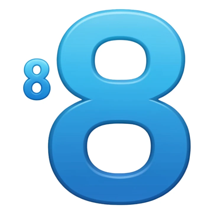 number 8 in blight blue to ocean blue gradient in comic sans - no background - PNG file sticker