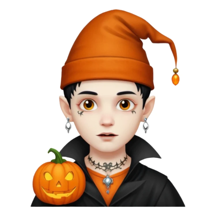 wampire boy with pumpkin hat and face tattooed and extra big earing sticker