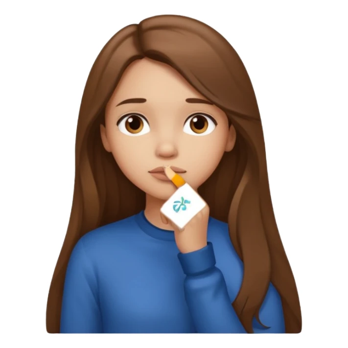 a thoughtful girl looks up and holds her hand under her chin sticker