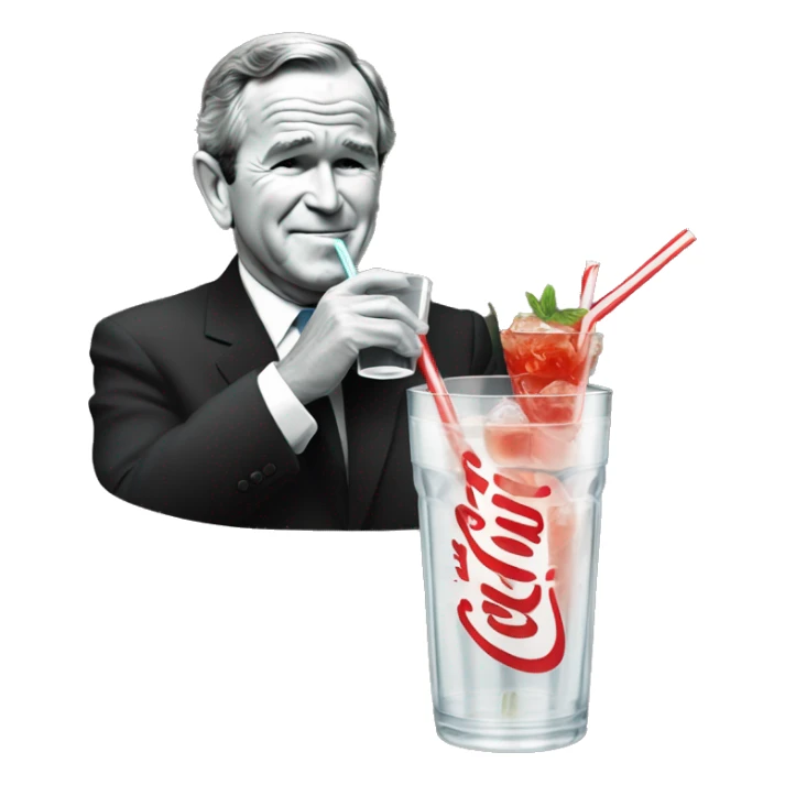 george bush drinking some coke thru a straw from a fancy cocktail glas sticker