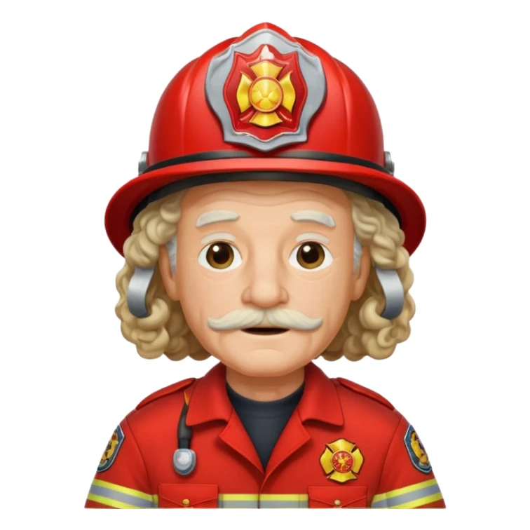 Firefighter old man curly long hair with red uniform sticker