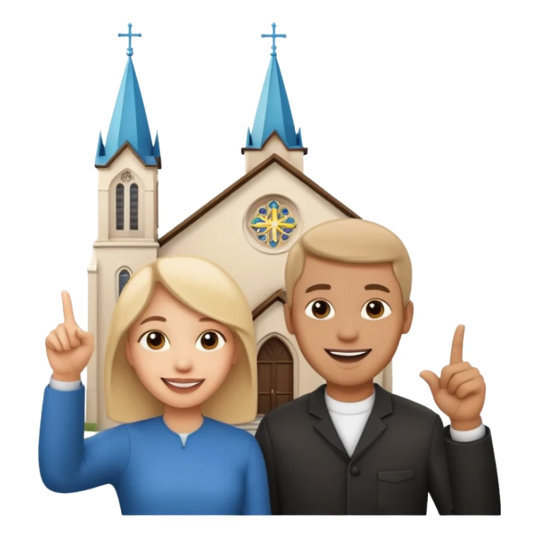 couple pointing to a church in the background sticker