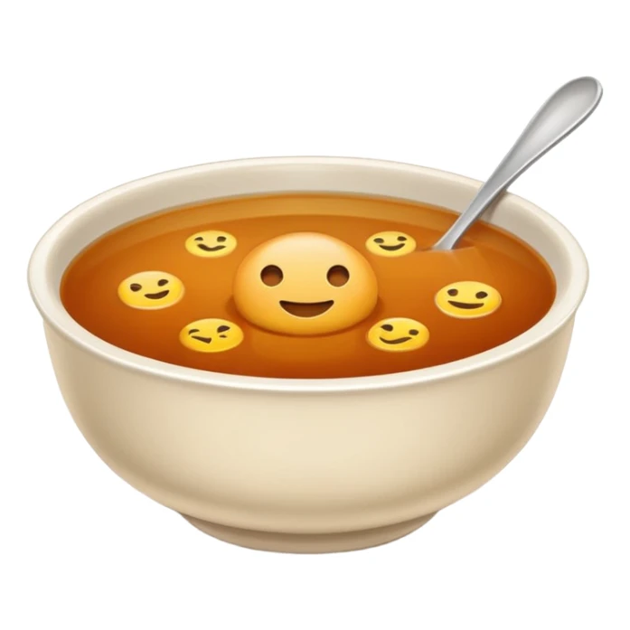 brown consommé, plain bowl, clear brown soup, emoji style sticker