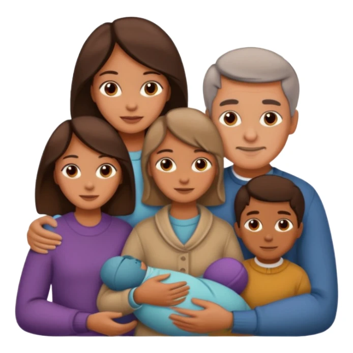 A family at home, cozy, warm colors, detailed sticker