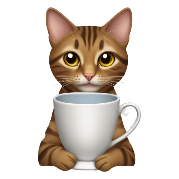 hazel eyed brown Tabby cat holding a cup of tea sticker