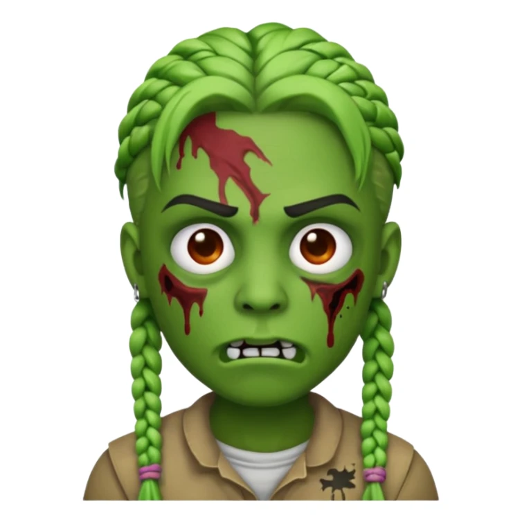 can you make an zombie emoji with braids and a eyebrow piercing on his right eyebrow and a diagonal eyebrow piercing on his left eyebrow sticker