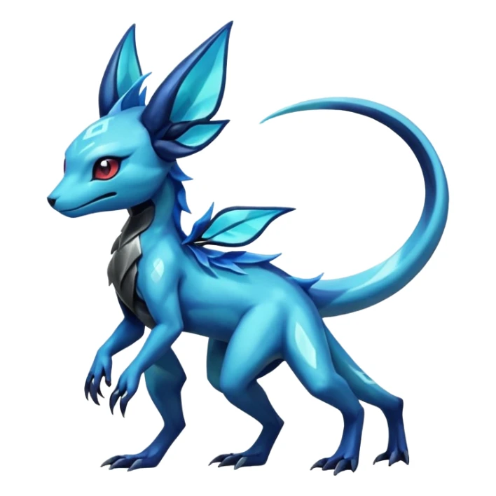 Anthropomorphic Shiny Metallic Alloy Colorful Dark Shiny Exotic Salandit-Aurorus-Glaceon-Fakémon-hybrid-creature (full body)  sticker