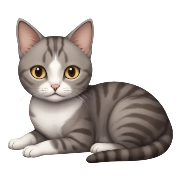 full body tiny short hair dark grey and white cat with white front legs anh azel eyes lying down sticker