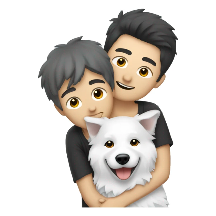 a men with grey and black short hair hugging japanese spitz sticker