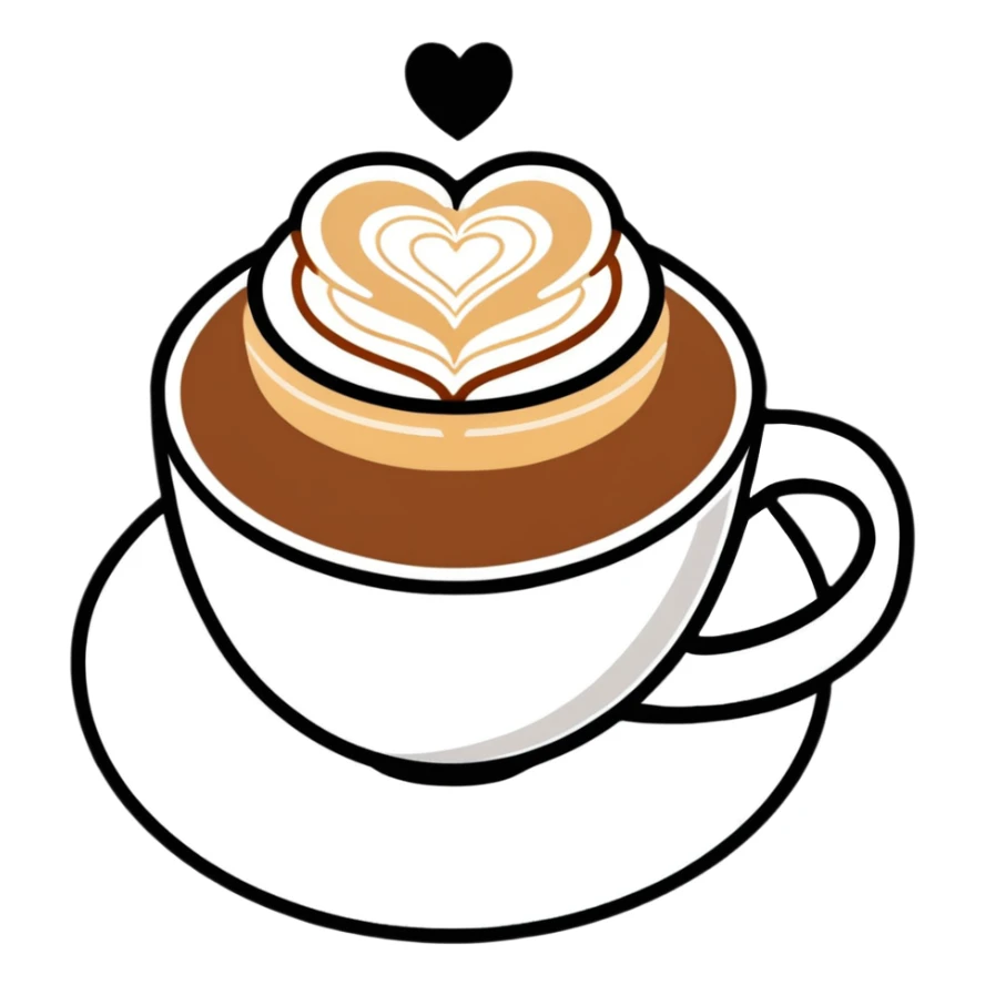 cappuccino in a white cup with heart latte art sticker