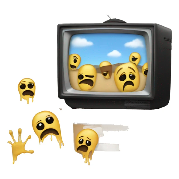 box tv with static on the scream, along with two hand prints sticker
