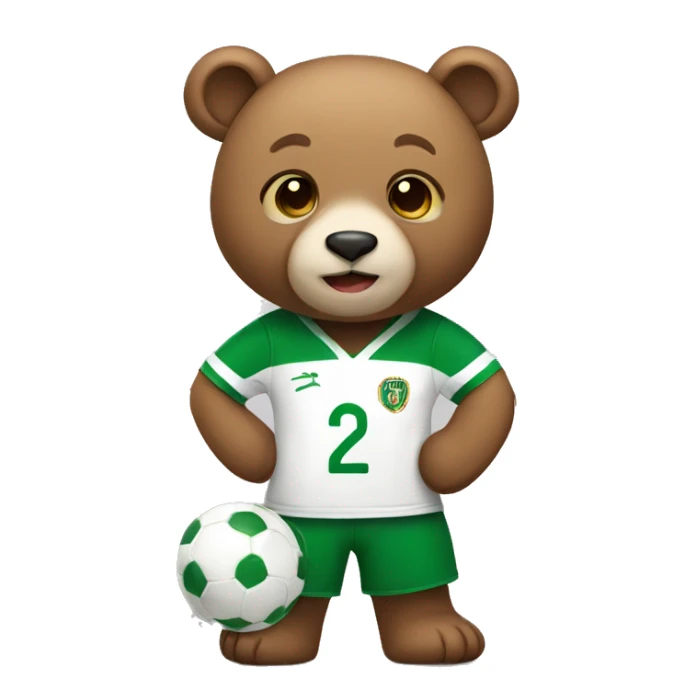 Cute bear wearing a green and white soccer jersey sticker
