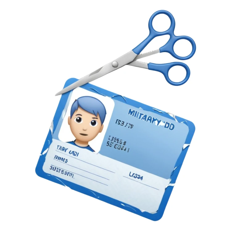 Scissors cutting military ID card in the middle front view sticker