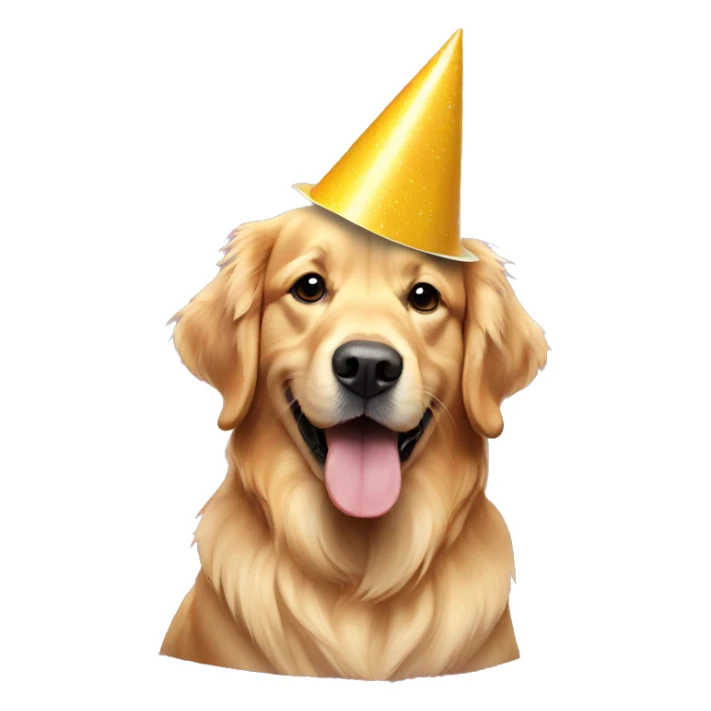 golden retriever wearing party hat sticker
