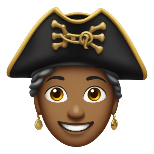 smiling woman with earrings wearing pirate hat sticker