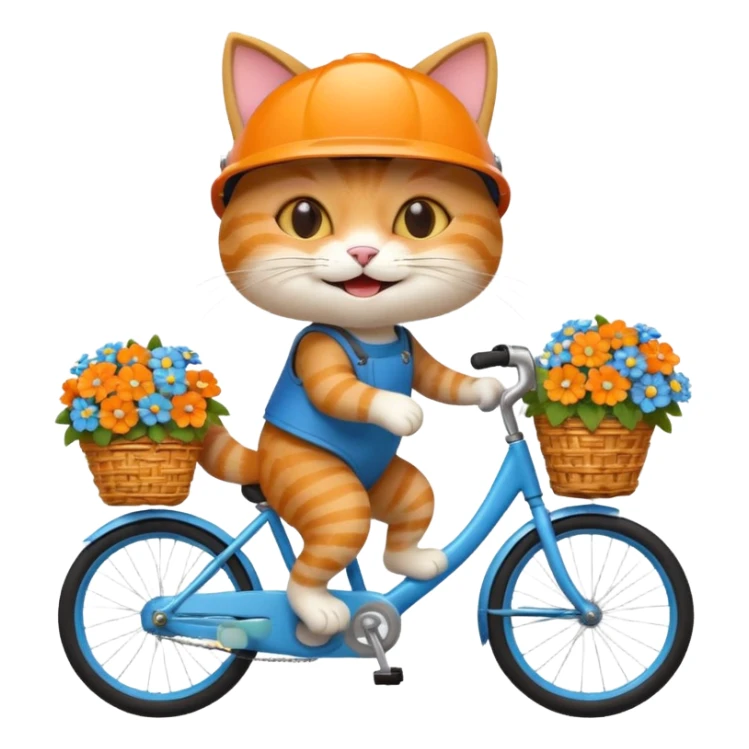 a-cheerful- cat-riding-a-blue-bicycle,-wearing-a-cute-helmet,-with-a-big-smile-and-a-basket-full-of-flowers-on-the-front.-bright,-cartoonish-style,-simple-and-fun. sticker
