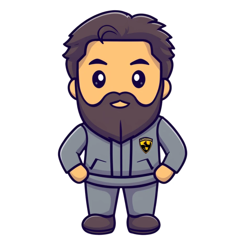 Luxury car guru with long beard, Lamborghini themed outfit, wise expression sticker