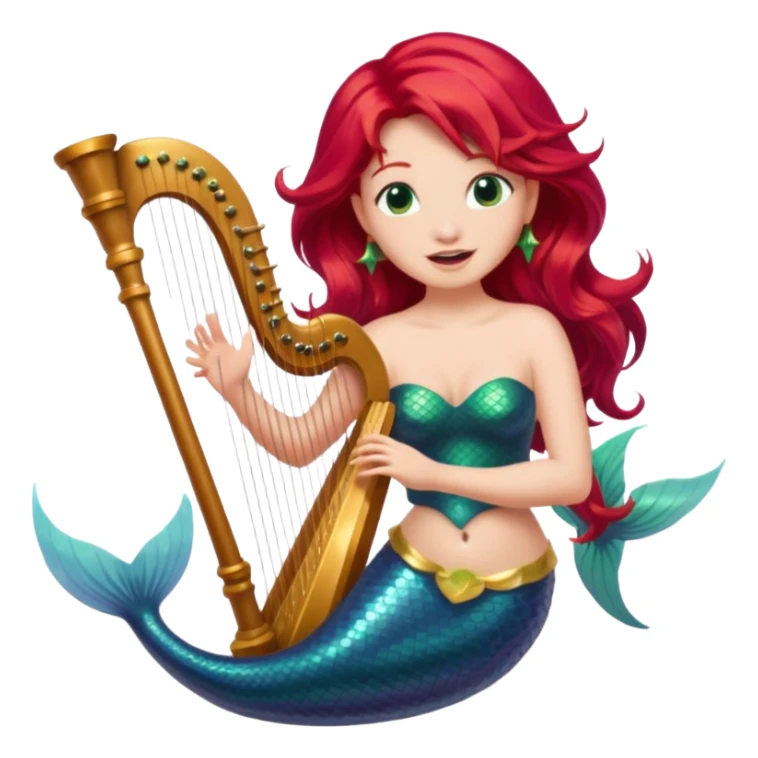 Singing Mermaid – Holding harp, red hair sticker