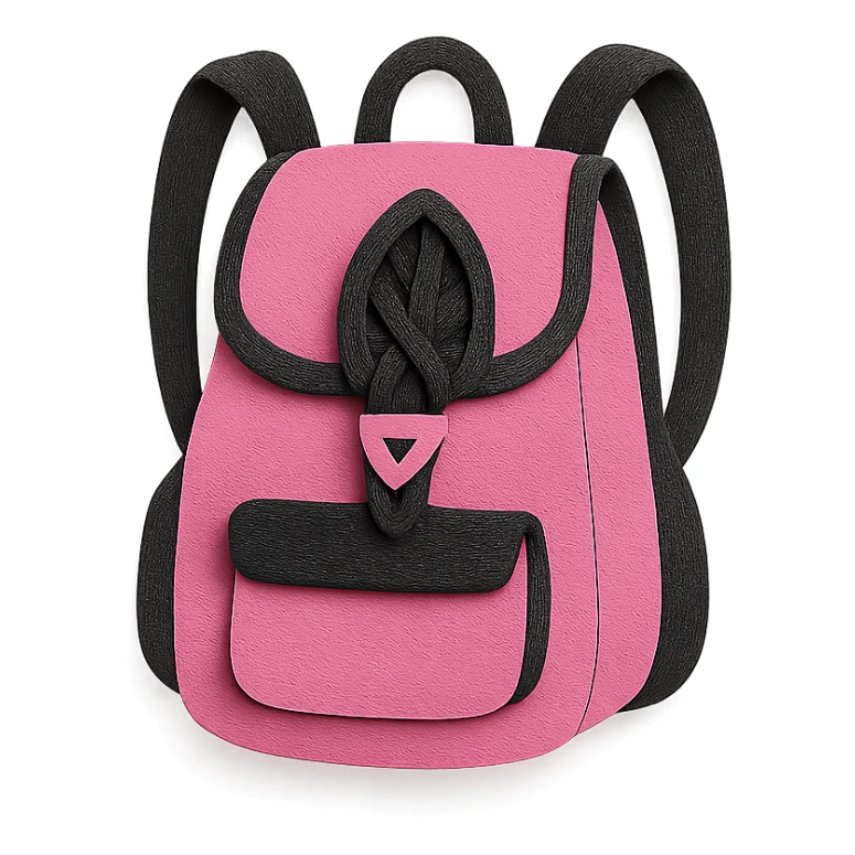 pink and black gothic backpack, layered paper textures, handmade look, soft shadows sticker