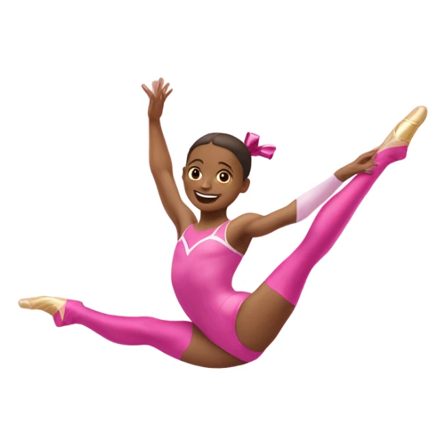 white rythmic gymnast jumping up in really flexible splits and twirling a ribbon in a pink leotard sticker