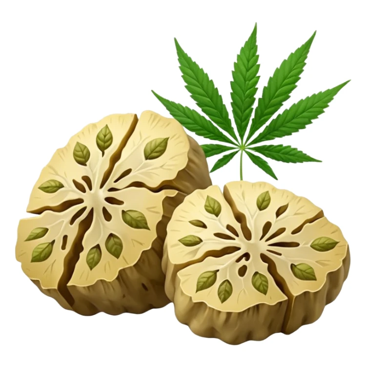 slices of white truffle with cannabis leaf sticker
