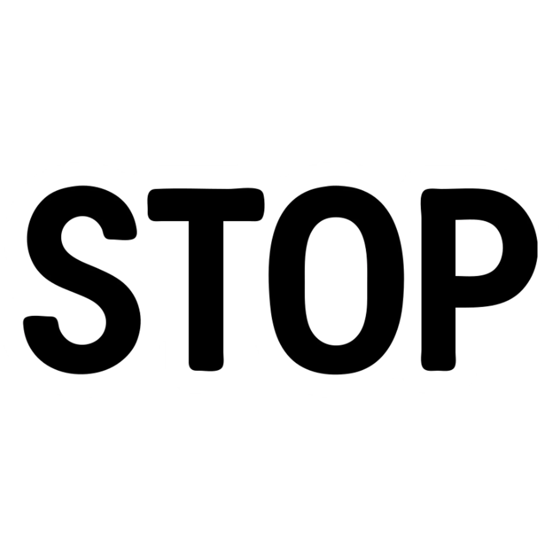 the word STOP in soft blue-grey color, solid filled icon style, italic sans-serif font sticker