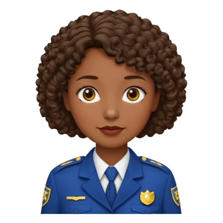 Middle-aged Female: dark skin, wearing uniform, approachable face, curly short brown hair sticker
