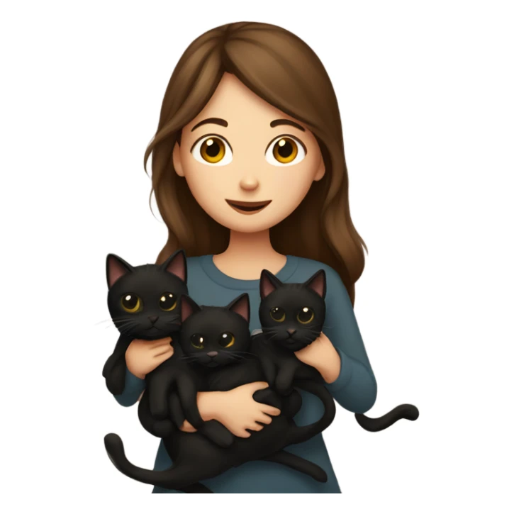 Brown haired Girl kissing three black cats sticker