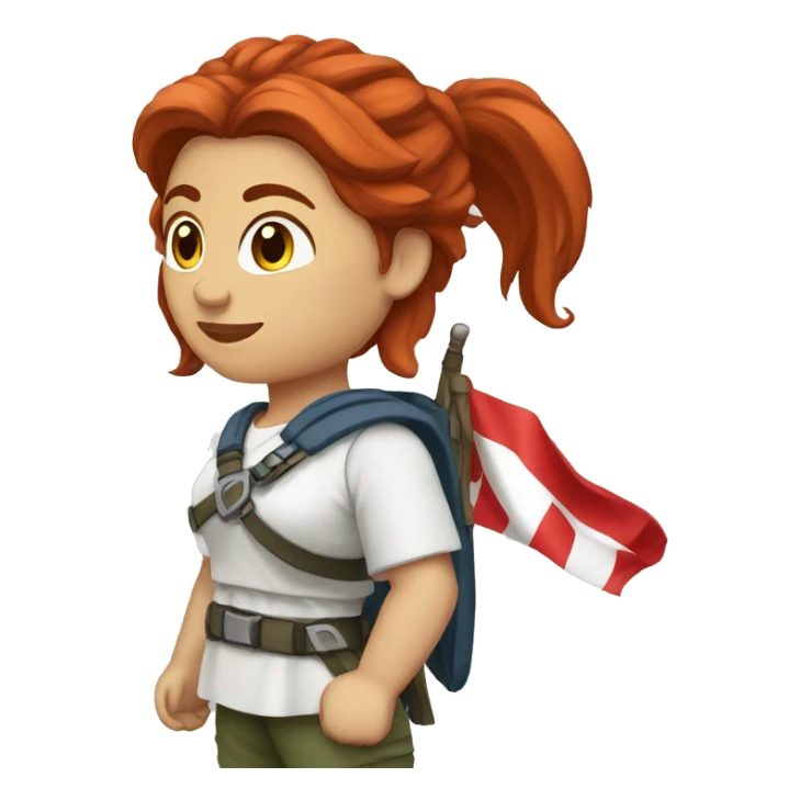 a red medium hair female mountain summiteer with greek flag sticker