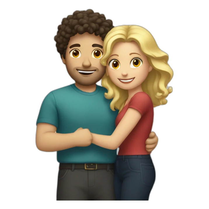 White man with dark curly hair hugging a blonde curvy woman sticker
