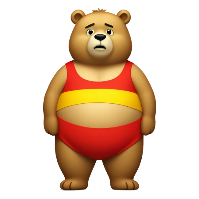 Yellow fat bear wearing a short red top with his tummy sticking out sticker