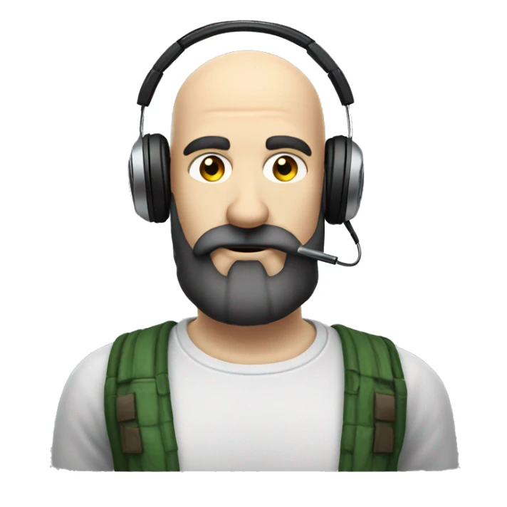 Bald white guy with short black beard and mustache wearing  gaming headphones and smoking a pipe sticker