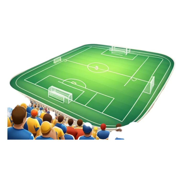 An icon featuring a large stadium with a football match in progress, players in action on the field, and a cheering crowd in the stands. Bright floodlights illuminate the pitch, creating an intense atmosphere of competition. The transparent background highlights the thrill of live sports events. sticker