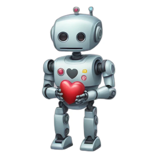 robot holding a heart sticker