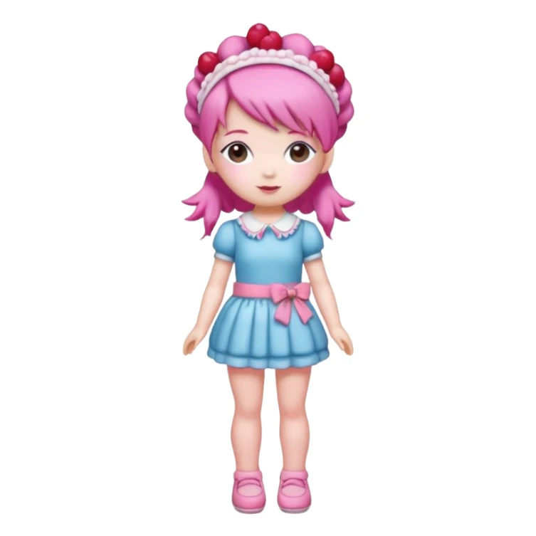 Isolated detaile illustration modern raspberry torte doll figurine full body with pink hair and a pink berry hairband standing sticker