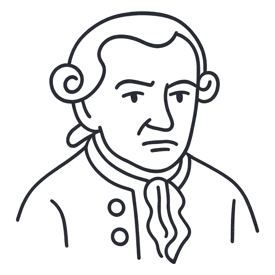 Refine the hand-drawn sketchy outline portrait of Immanuel Kant by removing some strokes to make it less fuzzy. Ensure the image contains no text or name, keep it only outlines with no fill and no background. sticker