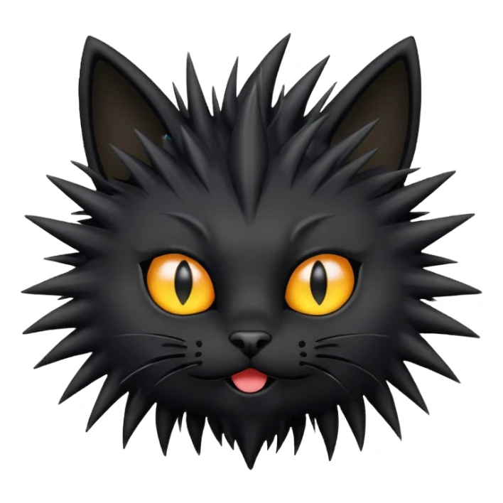 black cat with spiky fur and playful expression in dust sprite style sticker