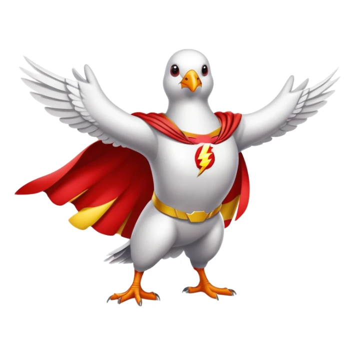 white pigeon wearing Flash superhero costume sticker