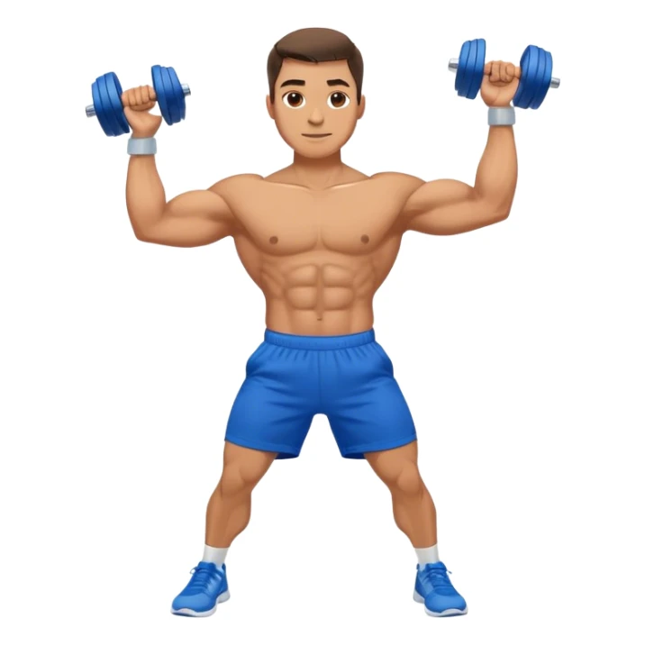 man with blue shorts doing side-lateral raise (T pose) with light dumbbells sticker