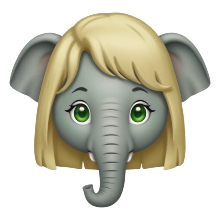 Make and elephant with a dirty blonde wig and green eyes sticker