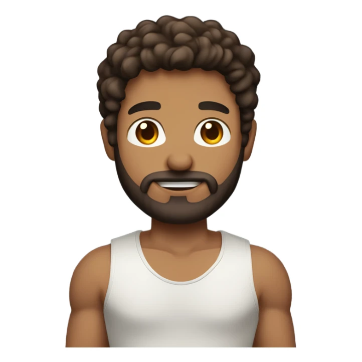 men holding his computer in hands. light brown skin men with curly dark brown hair, brown eyes, little grown beard. ust a tiny bit muscular. dressed casual. round face. sticker