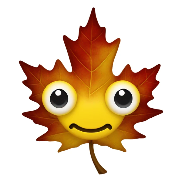 a classic yellow emoji happy face where on the eyes place has red maple leafs  sticker